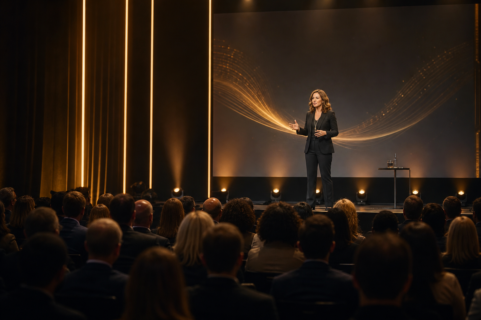 Leadership keynote on a modern conference stage